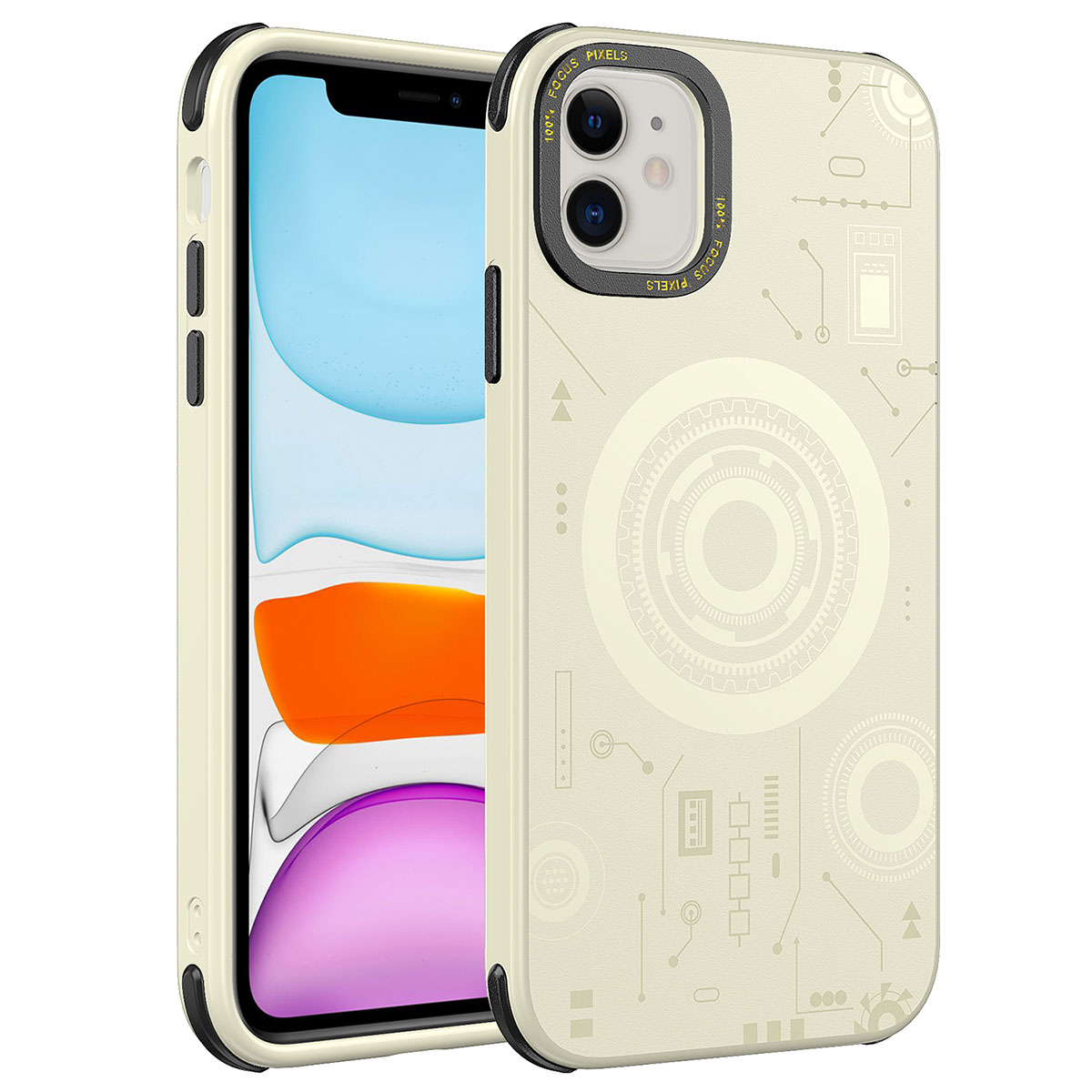 Apple iPhone 11 Kılıf NXXA Wireless Şarj Özellikli Desenli Hot Kapak-Gold