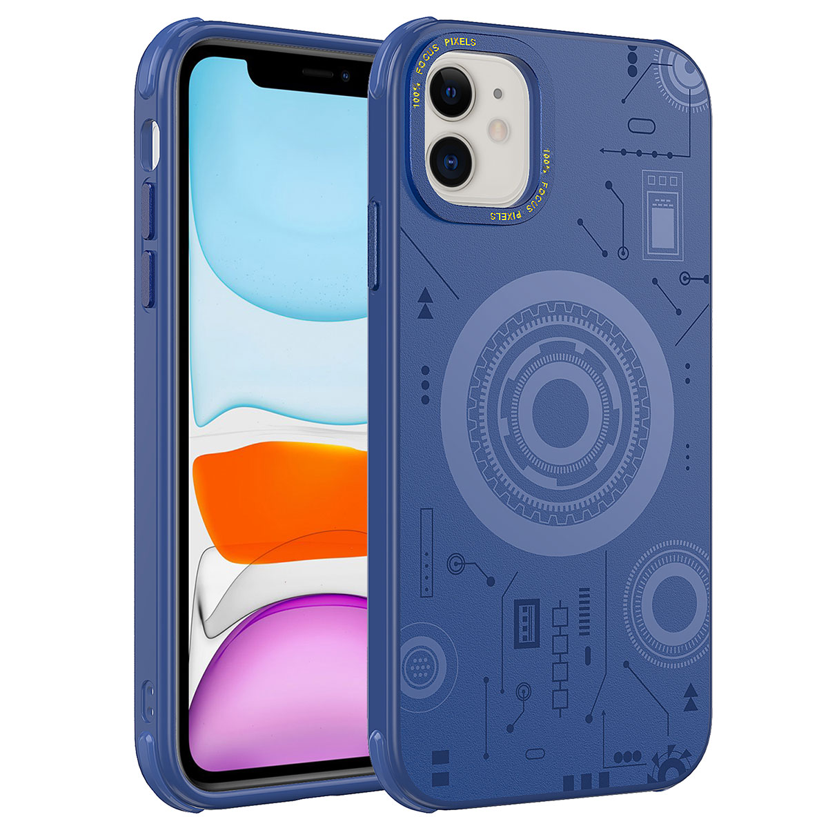 iPhone 11 Uyumlu NXXA Wireless Şarj Özellikli Desenli Hot Kapak-Lacivert