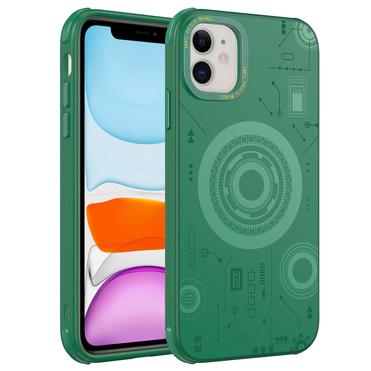 iPhone 11 Uyumlu NXXA Wireless Şarj Özellikli Desenli Hot Kapak-Koyu Yeşil