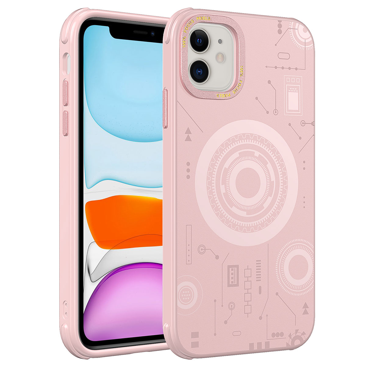 Apple iPhone 11 Kılıf NXXA Wireless Şarj Özellikli Desenli Hot Kapak-Rose Gold