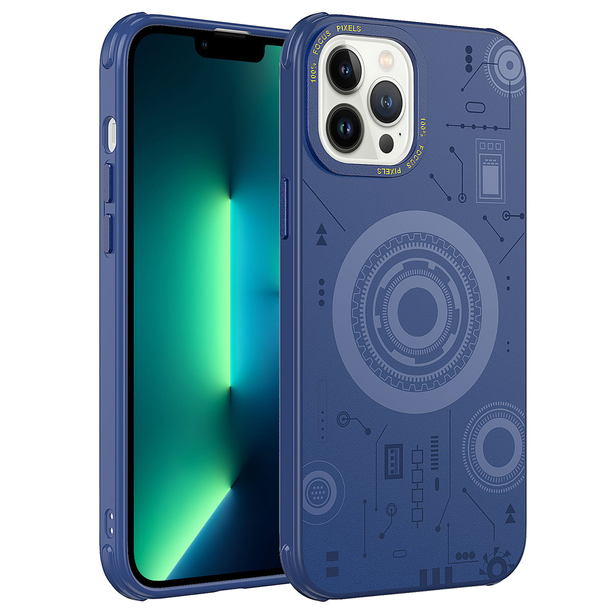 Apple iPhone 12 Pro Max Kılıf NXXA Wireless Şarj Özellikli Desenli Hot Kapak-Lacivert