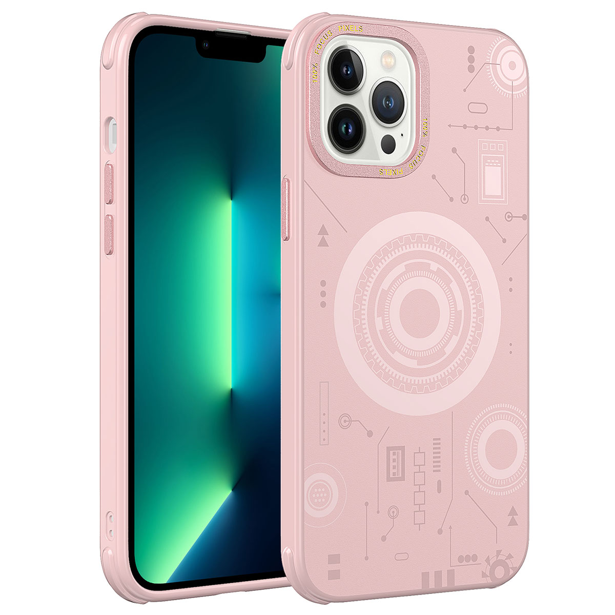 iPhone 12 Pro Max Uyumlu NXXA Wireless Şarj Özellikli Desenli Hot Kapak-Rose Gold