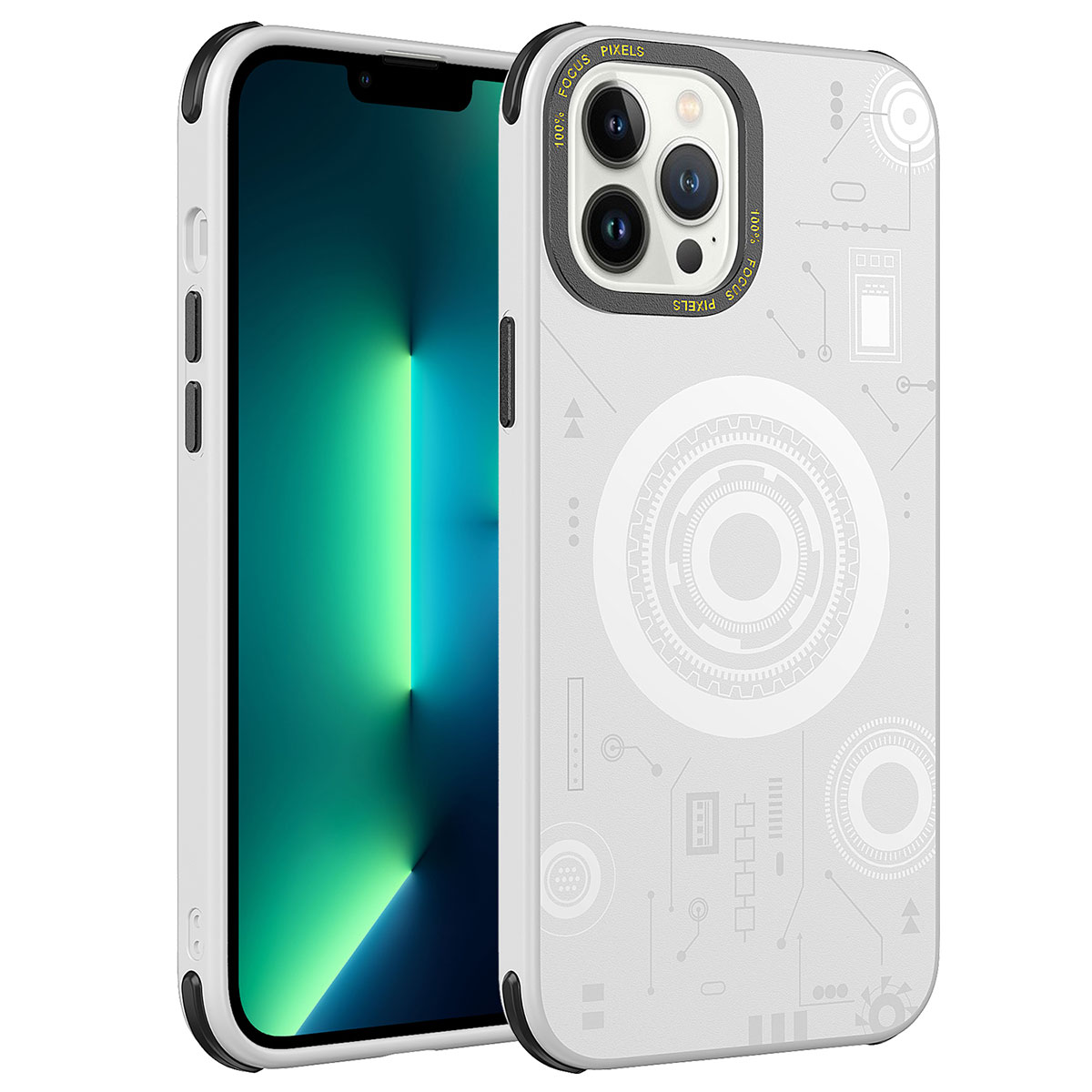 iPhone 13 Pro Uyumlu NXXA Wireless Şarj Özellikli Desenli Hot Kapak-Beyaz