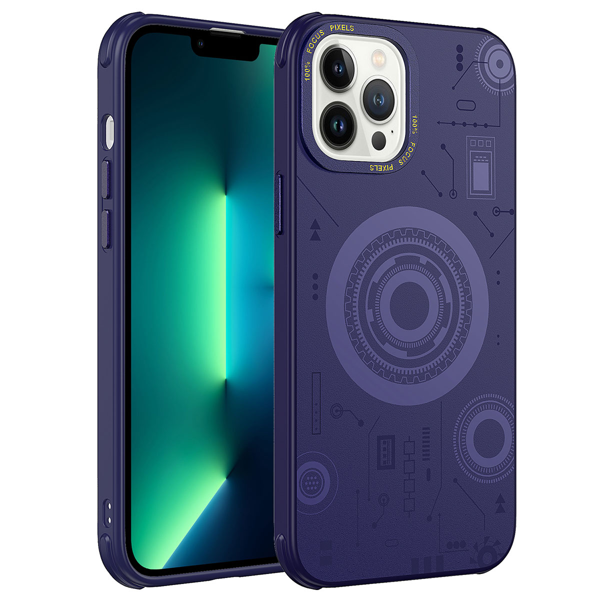 iPhone 13 Pro Uyumlu NXXA Wireless Şarj Özellikli Desenli Hot Kapak-Derin Mor