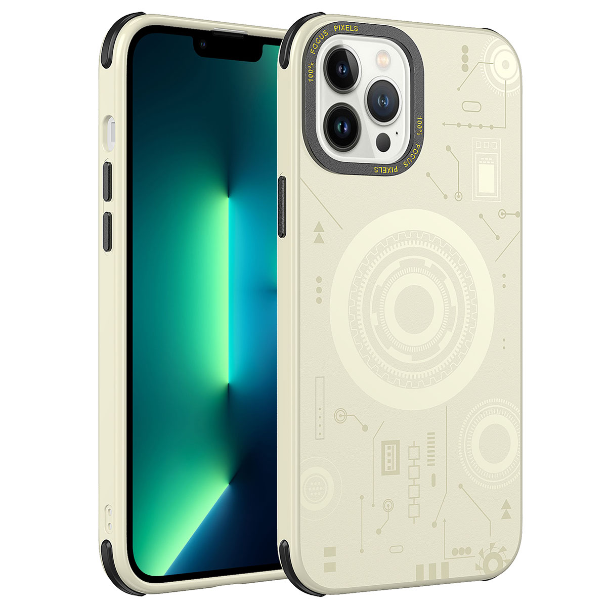 iPhone 13 Pro Max Uyumlu NXXA Wireless Şarj Özellikli Desenli Hot Kapak-Gold