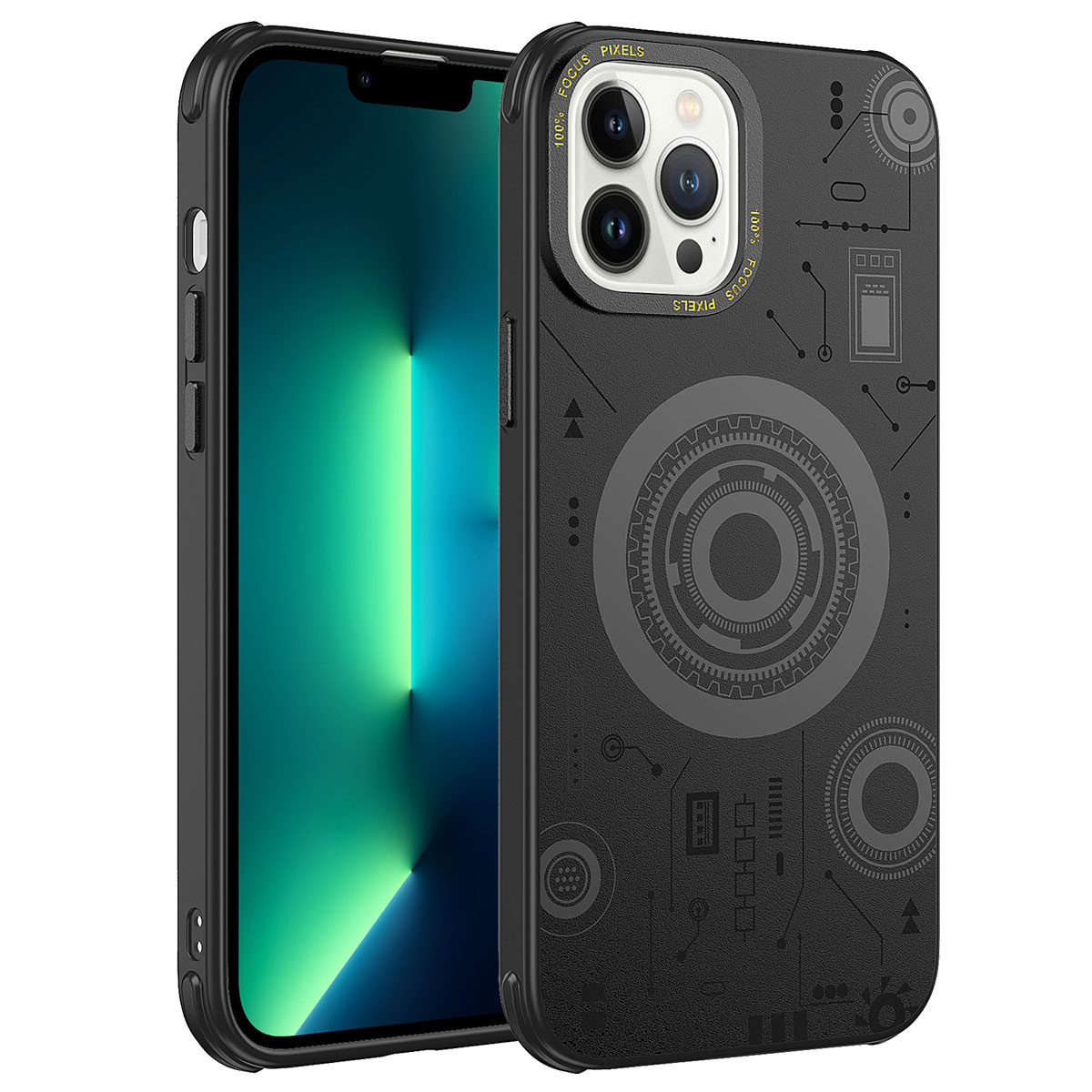 iPhone 13 Pro Max Uyumlu NXXA Wireless Şarj Özellikli Desenli Hot Kapak-Siyah