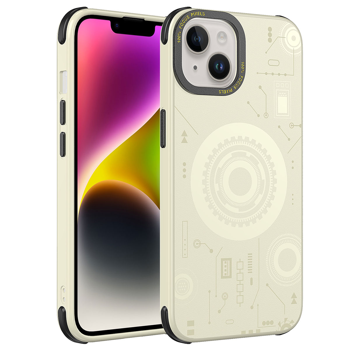 Apple iPhone 14 Plus Kılıf NXXA Wireless Şarj Özellikli Desenli Hot Kapak-Gold