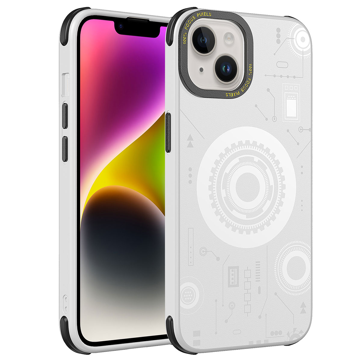 iPhone 14 Plus Uyumlu NXXA Wireless Şarj Özellikli Desenli Hot Kapak-Beyaz