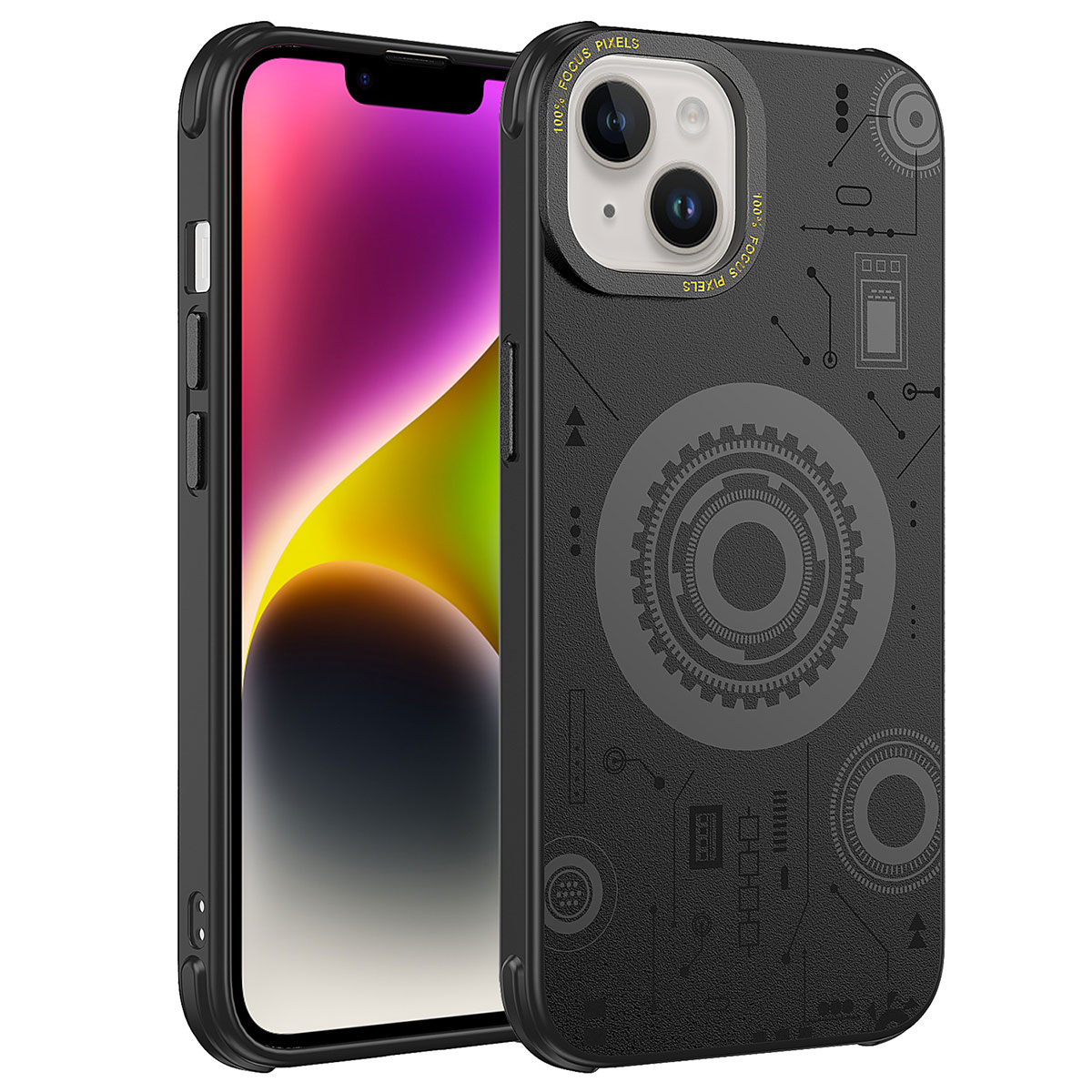 Apple iPhone 14 Plus Kılıf NXXA Wireless Şarj Özellikli Desenli Hot Kapak-Siyah