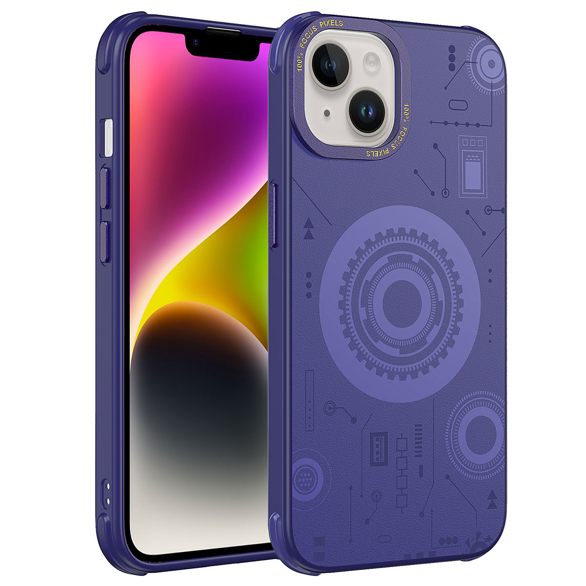 iPhone 14 Plus Uyumlu NXXA Wireless Şarj Özellikli Desenli Hot Kapak-Derin Mor