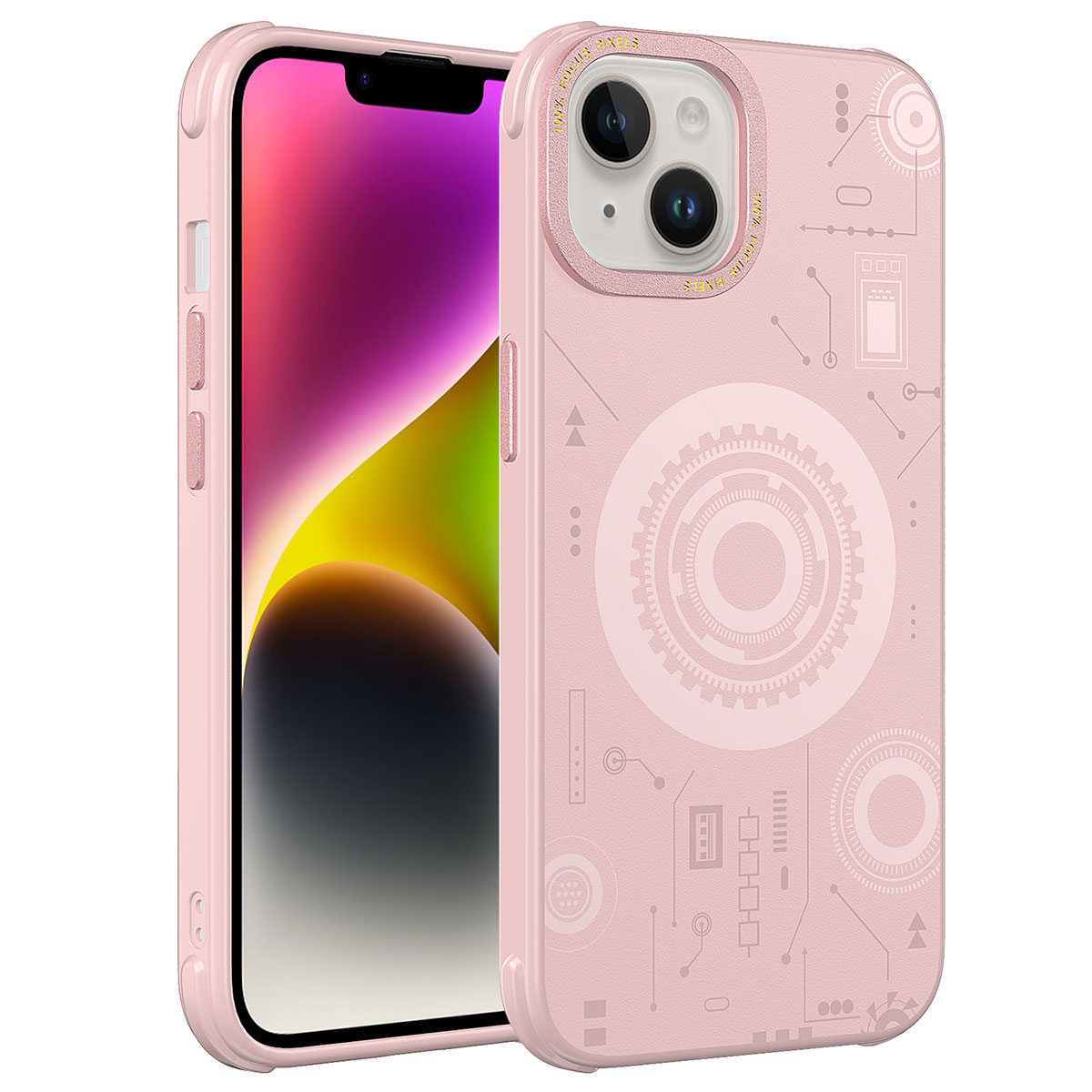 iPhone 14 Plus Uyumlu NXXA Wireless Şarj Özellikli Desenli Hot Kapak-Rose Gold
