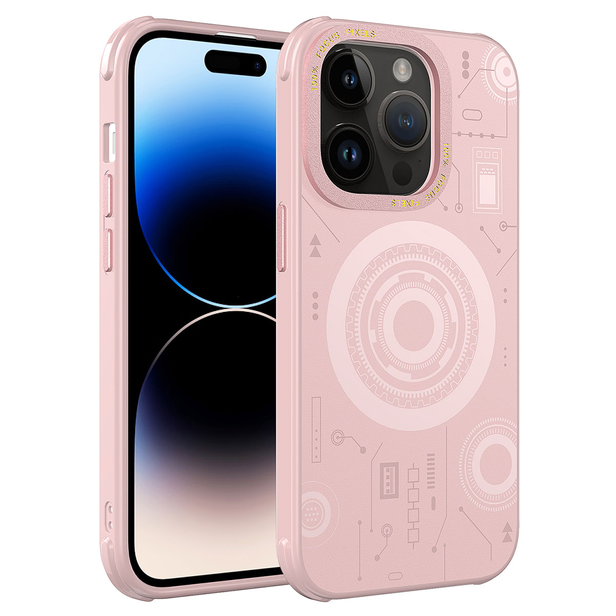 iPhone 14 Pro Max Uyumlu NXXA Wireless Şarj Özellikli Desenli Hot Kapak-Rose Gold