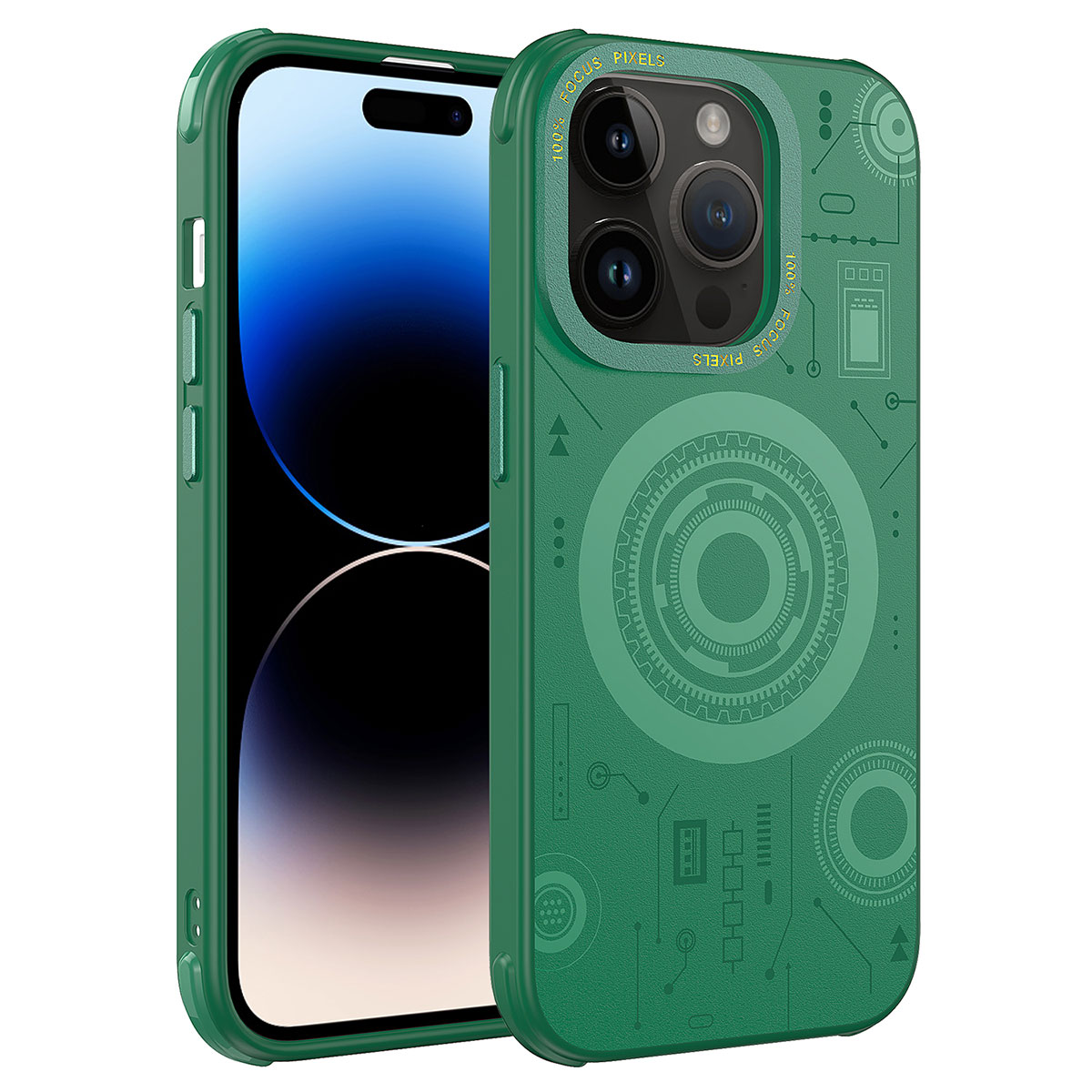 Apple iPhone 14 Pro Max Kılıf NXXA Wireless Şarj Özellikli Desenli Hot Kapak-Koyu Yeşil
