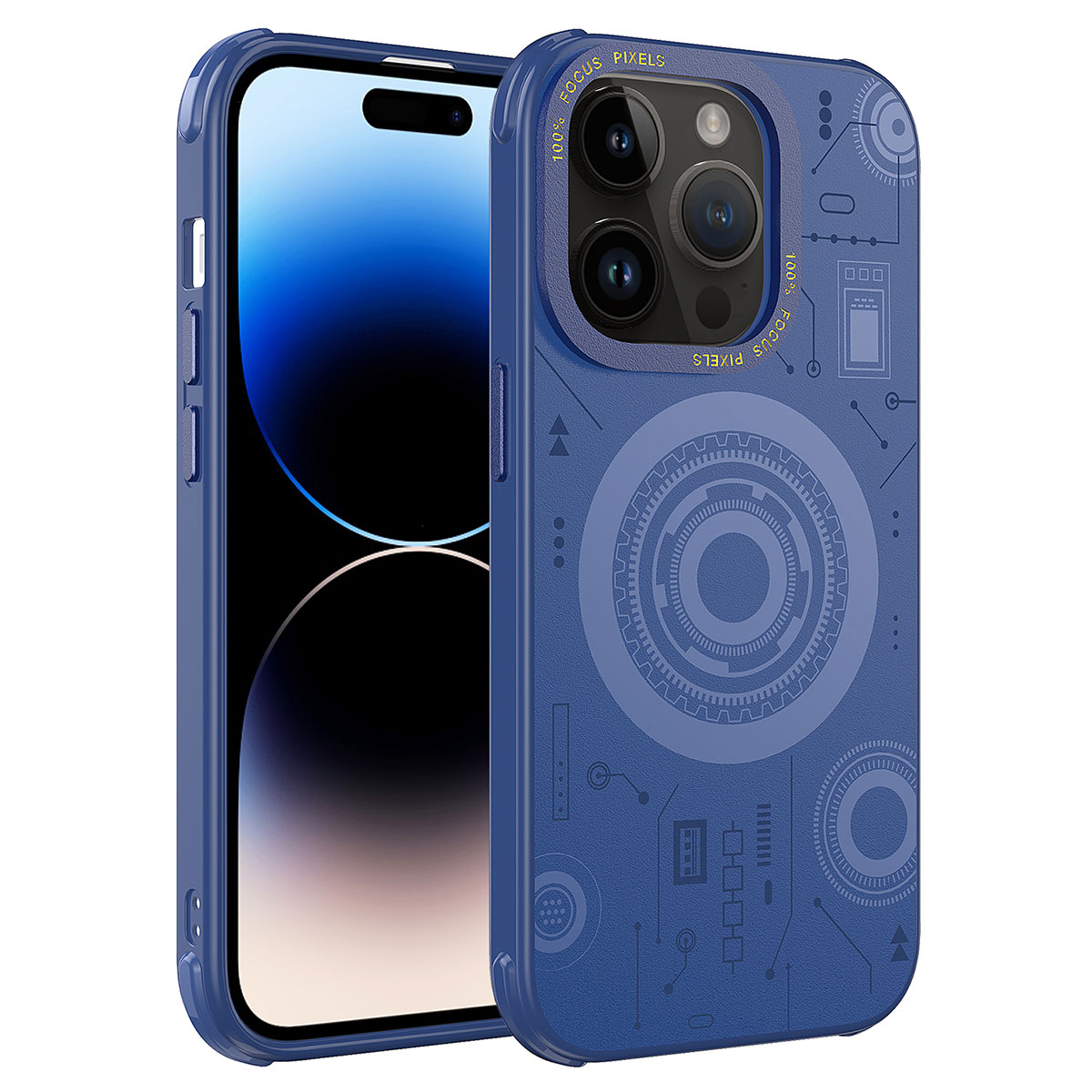 iPhone 14 Pro Max Uyumlu NXXA Wireless Şarj Özellikli Desenli Hot Kapak-Lacivert