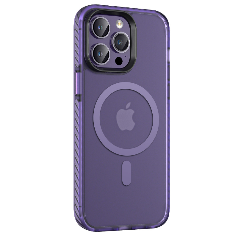 Apple iPhone 14 Pro Kılıf Mat Arka Yüzey Wireless Şarj Özellikli NXXA Locik Kapak-Derin Mor