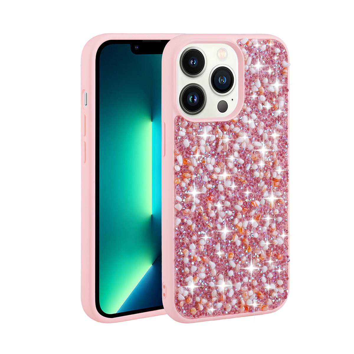 iPhone 12 Pro Uyumlu Parlak Taşlı Tasarım NXXA Linea Kapak-Pembe
