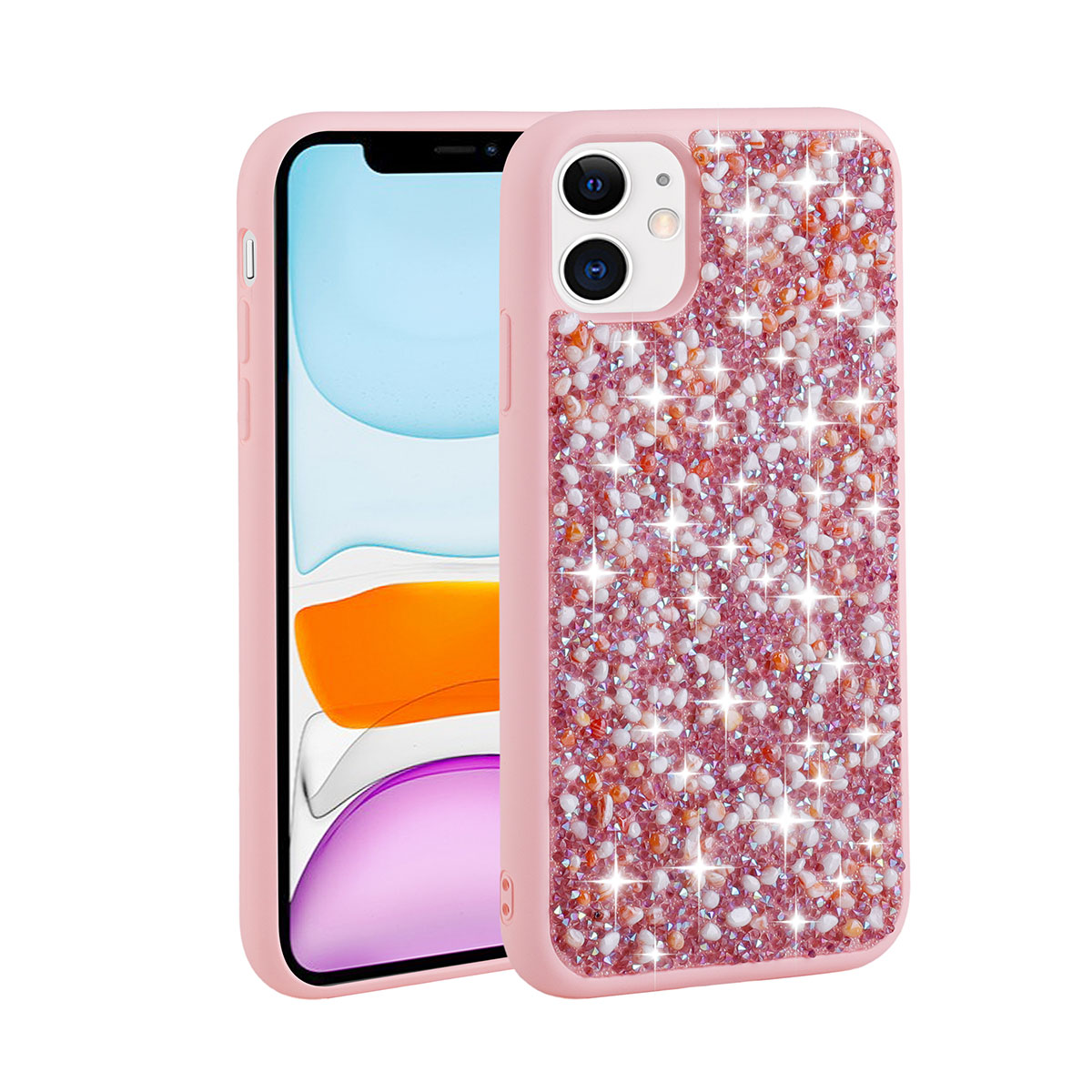 Apple iPhone 11 Kılıf Parlak Taşlı Tasarım NXXA Linea Kapak-Pembe