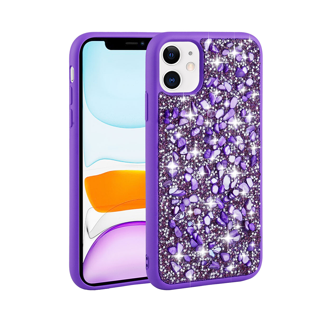 Apple iPhone 11 Kılıf Parlak Taşlı Tasarım NXXA Linea Kapak-Mor