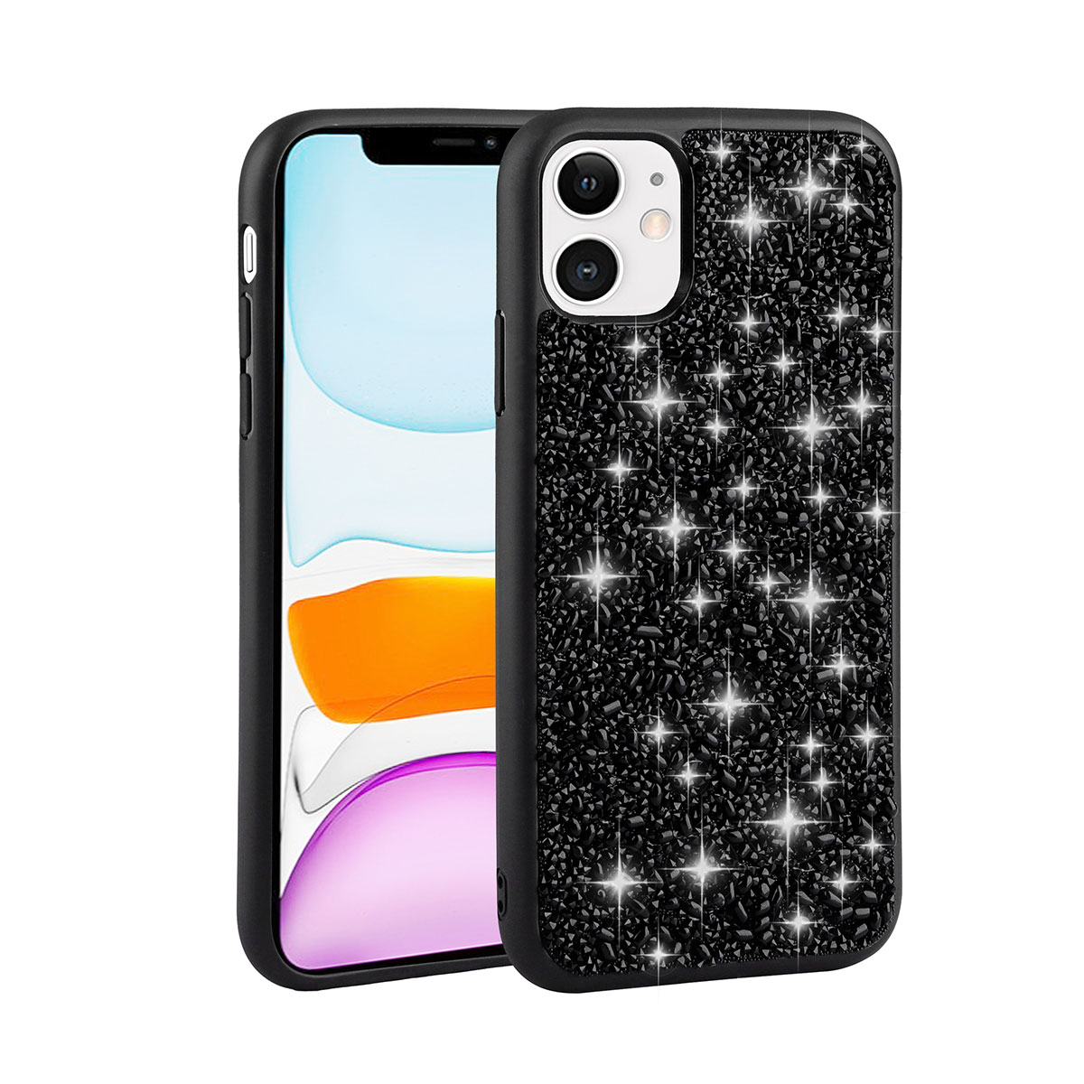 iPhone 11 Uyumlu Parlak Taşlı Tasarım NXXA Linea Kapak-Siyah
