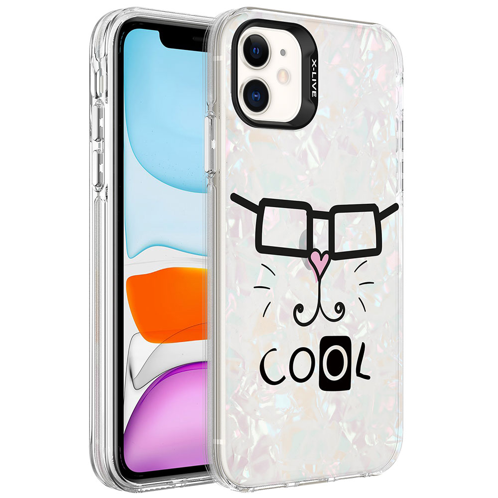 iPhone 12 Uyumlu Mermer Desenli NXXA Marbello Kapak-Beyaz