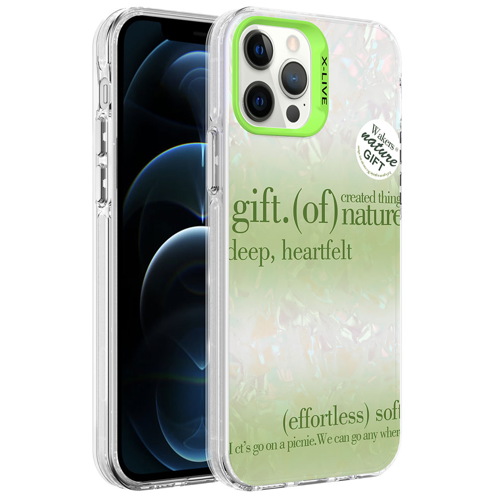 iPhone 12 Pro Max Uyumlu Mermer Desenli NXXA Marbello Kapak-Yeşil