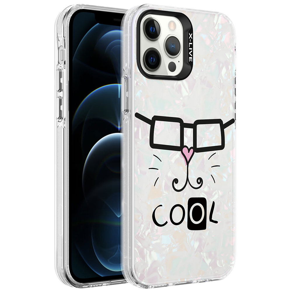 iPhone 12 Pro Max Uyumlu Mermer Desenli NXXA Marbello Kapak-Beyaz