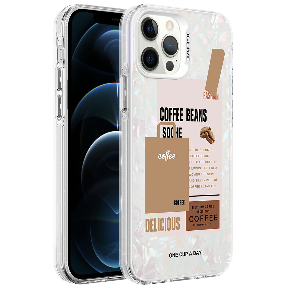 iPhone 12 Pro Max Uyumlu Mermer Desenli NXXA Marbello Kapak-Kahverengi