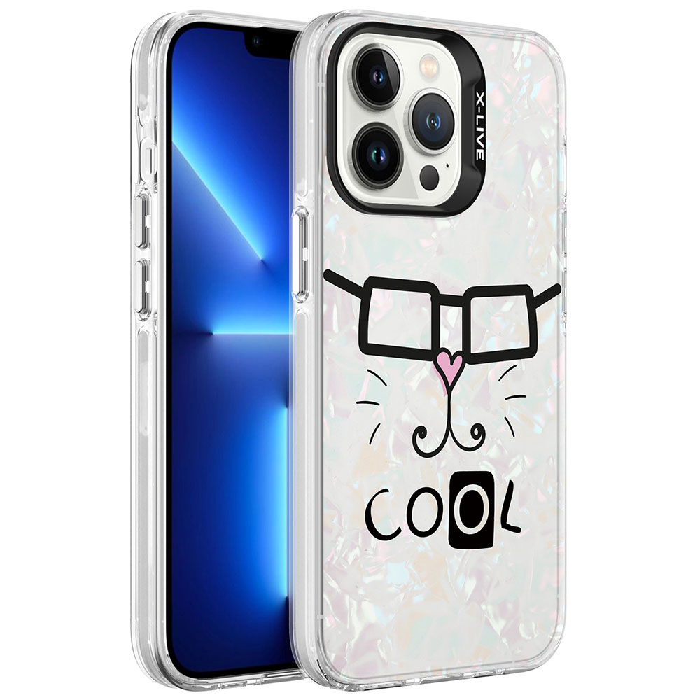 iPhone 13 Pro Max Uyumlu Mermer Desenli NXXA Marbello Kapak-Beyaz