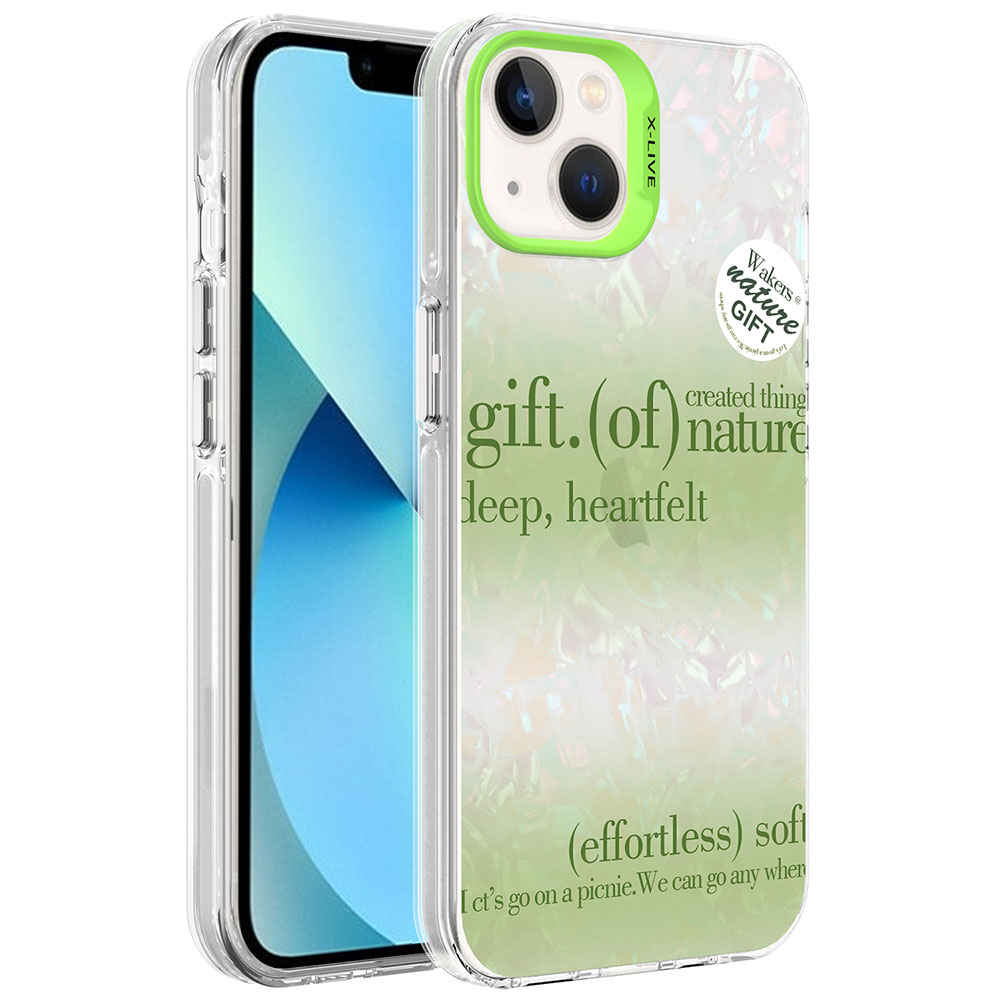 iPhone 14 Uyumlu Mermer Desenli NXXA Marbello Kapak-Yeşil