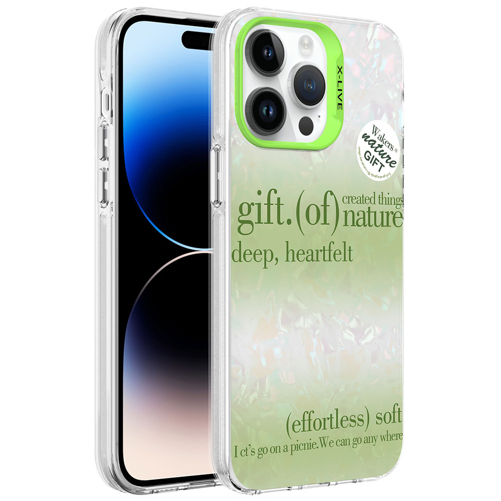 iPhone 14 Pro Uyumlu Mermer Desenli NXXA Marbello Kapak-Yeşil