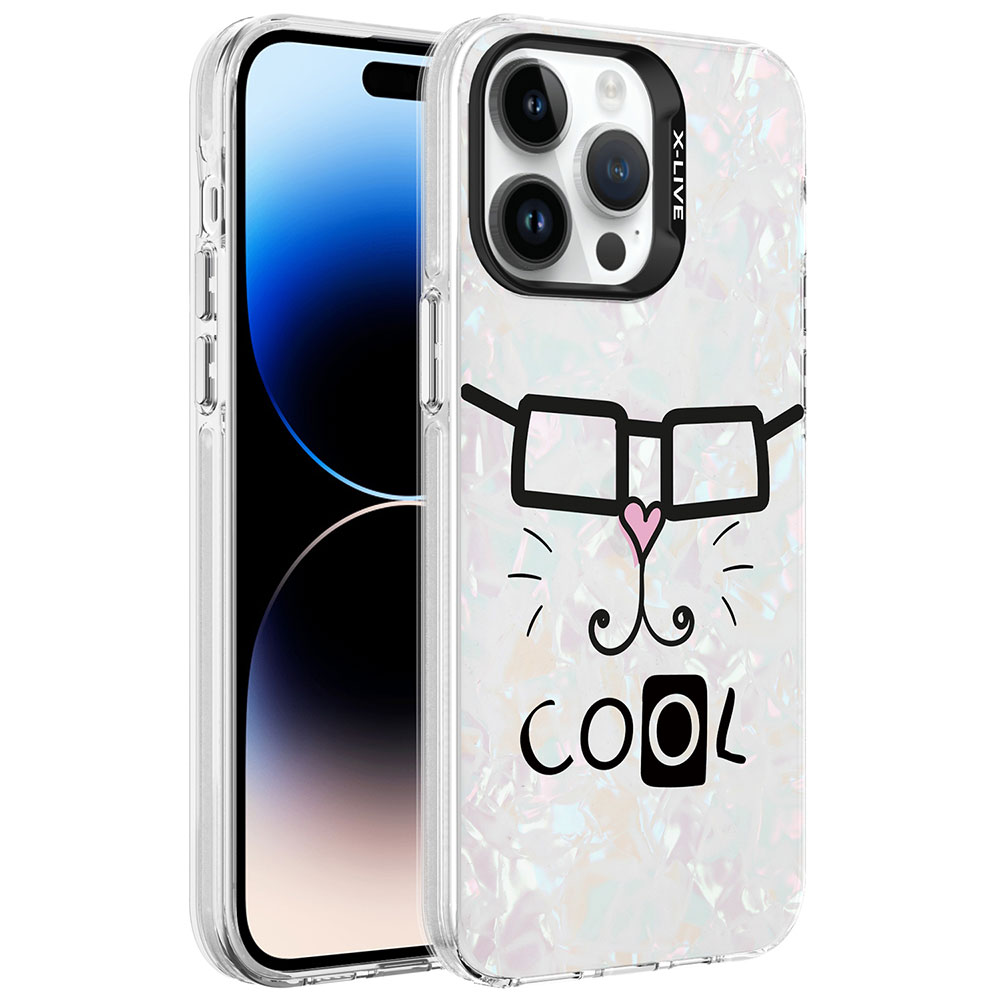 iPhone 14 Pro Uyumlu Mermer Desenli NXXA Marbello Kapak-Beyaz