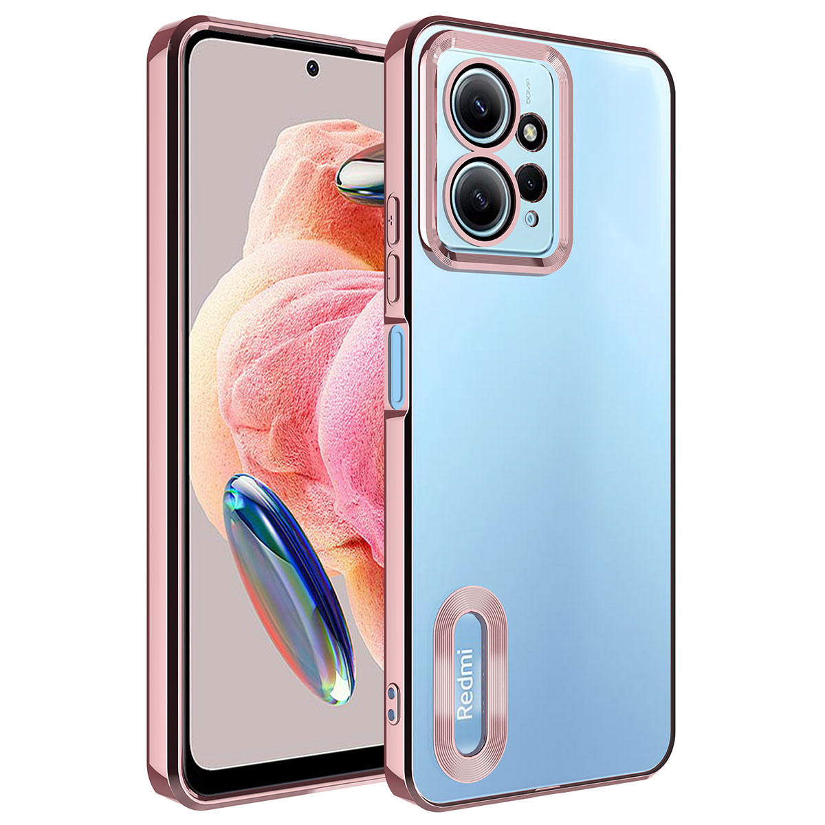 Xiaomi Redmi Note 12 4G Kılıf Kamera Korumalı Logo Gösteren NXXA Omega Kapak-Rose Gold