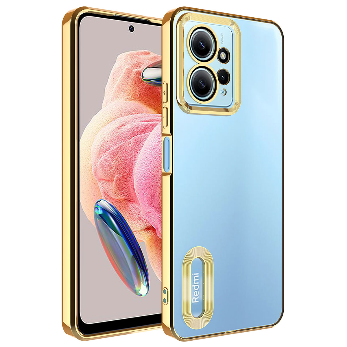 Xiaomi Redmi Note 12 4G Kılıf Kamera Korumalı Logo Gösteren NXXA Omega Kapak-Gold