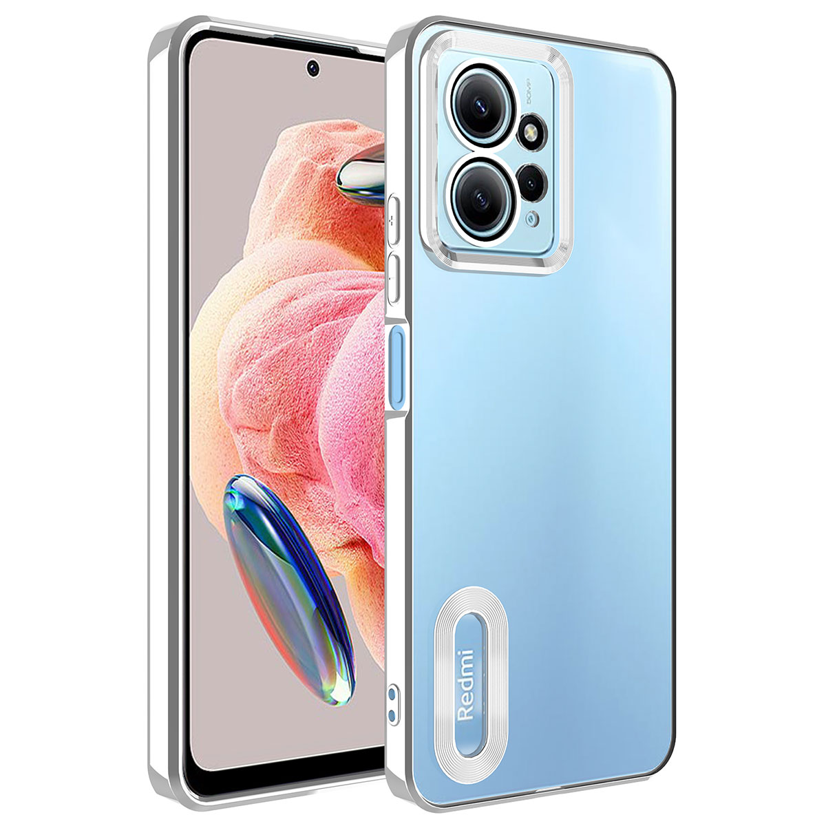 Xiaomi Redmi Note 12 4G Kılıf Kamera Korumalı Logo Gösteren NXXA Omega Kapak-Gümüş