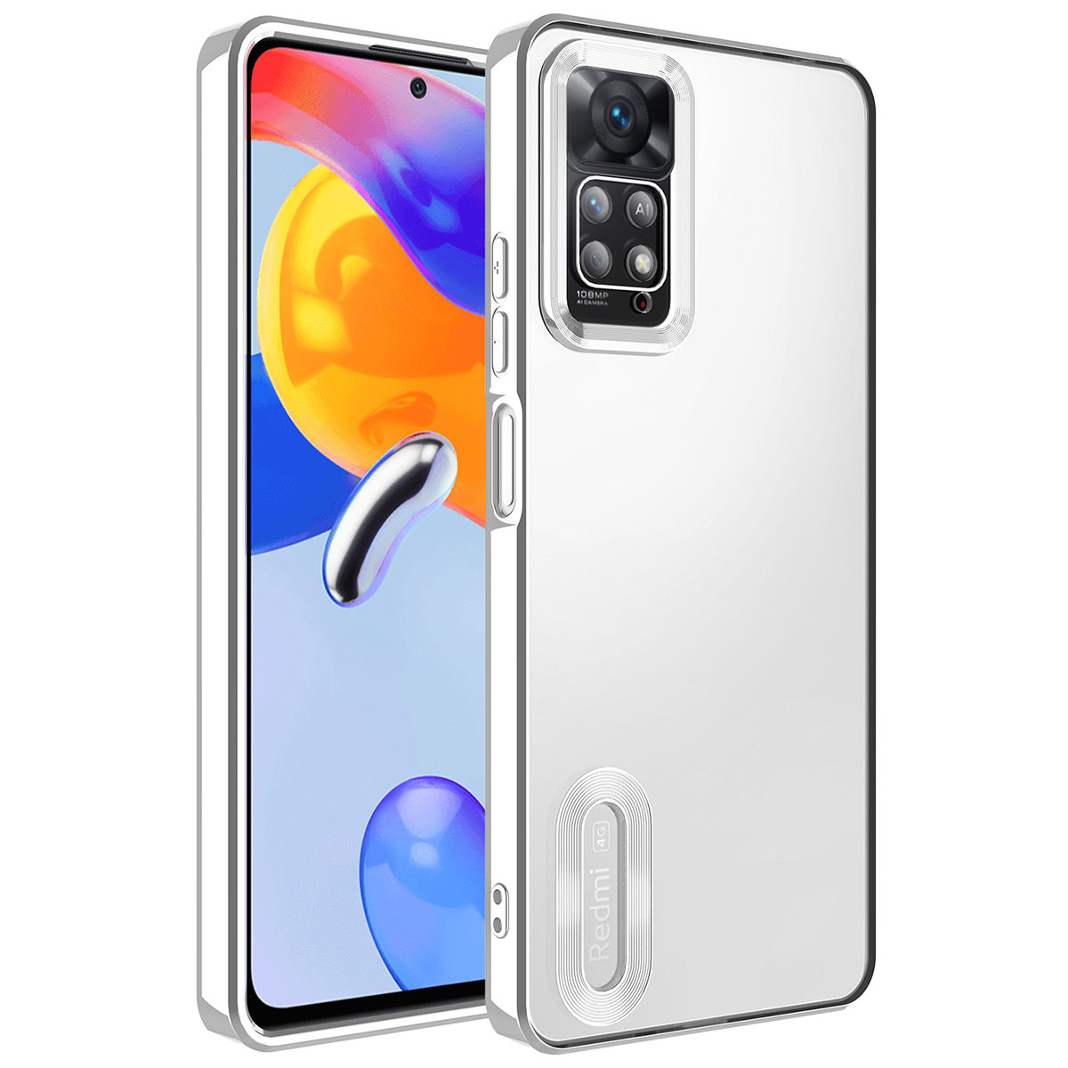 Xiaomi Redmi Note 12 Pro 4G Kılıf Kamera Korumalı Logo Gösteren NXXA Omega Kapak-Gümüş