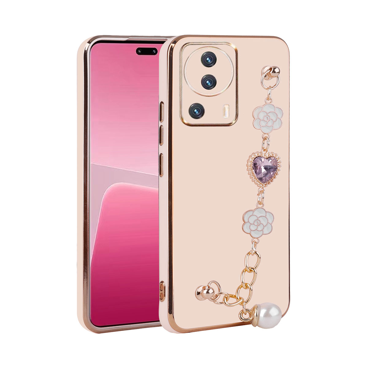 Xiaomi Mi 13 Lite Kılıf El Tutamaçlı Kamera Korumalı NXXA Taka Silikon Kapak-Pembe