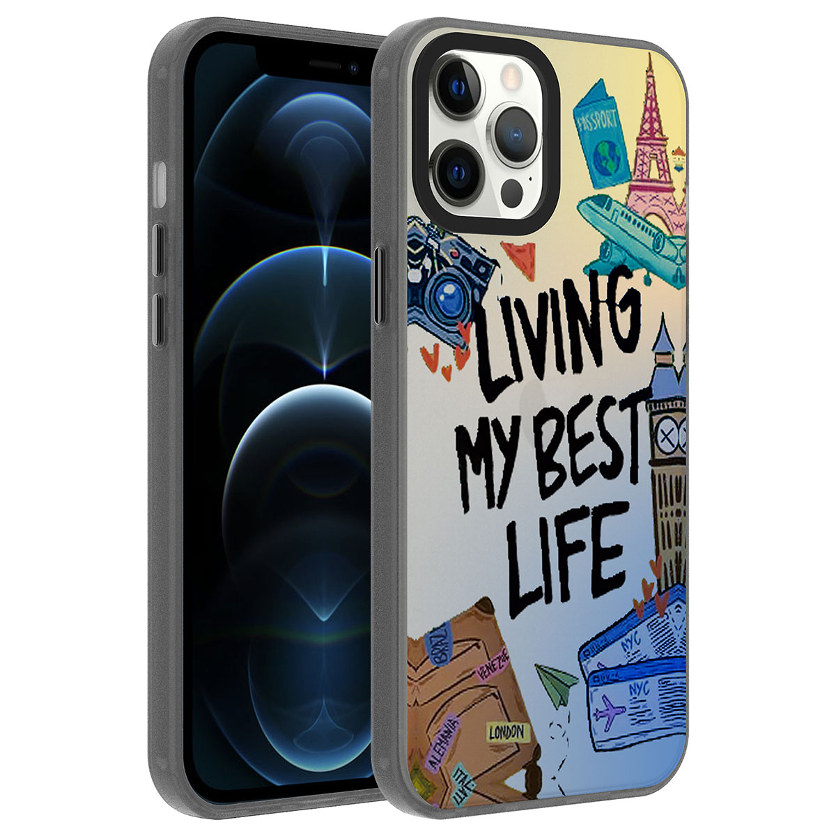 Apple iPhone 12 Pro Max Kılıf Desenli NXXA Dragon Sert Kapak-Seyahat