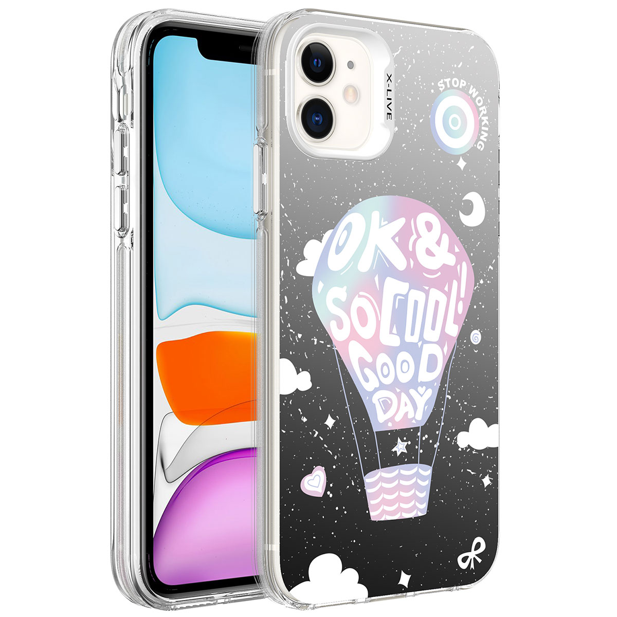 iPhone 11 Uyumlu Desenli NXXA Silver Sert Kapak-Balon