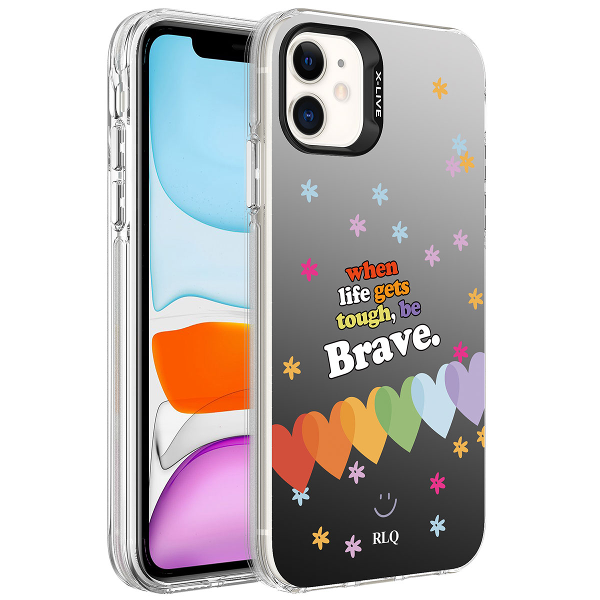Apple iPhone 12 Kılıf Desenli NXXA Silver Sert Kapak-Kalp
