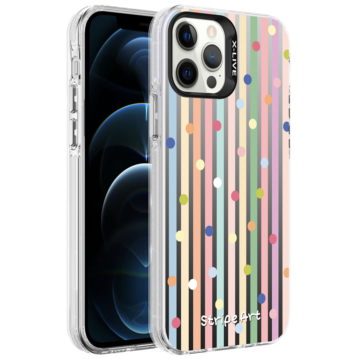 iPhone 12 Pro Uyumlu Desenli NXXA Silver Sert Kapak-Noktalar
