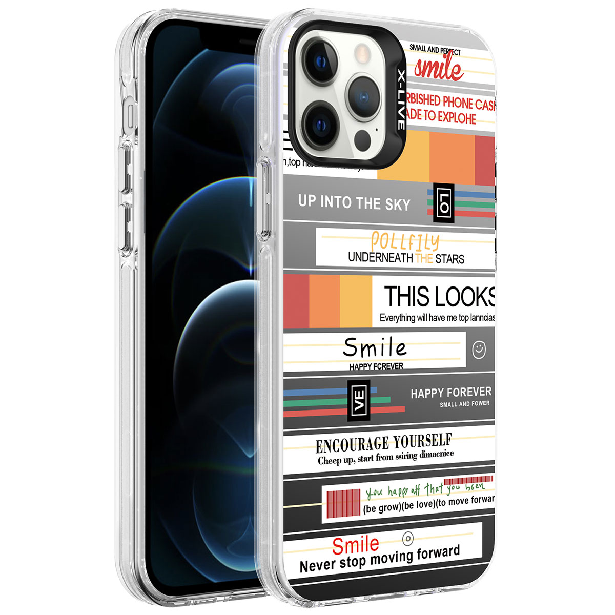 iPhone 12 Pro Max Uyumlu Desenli NXXA Silver Sert Kapak-Mottolar