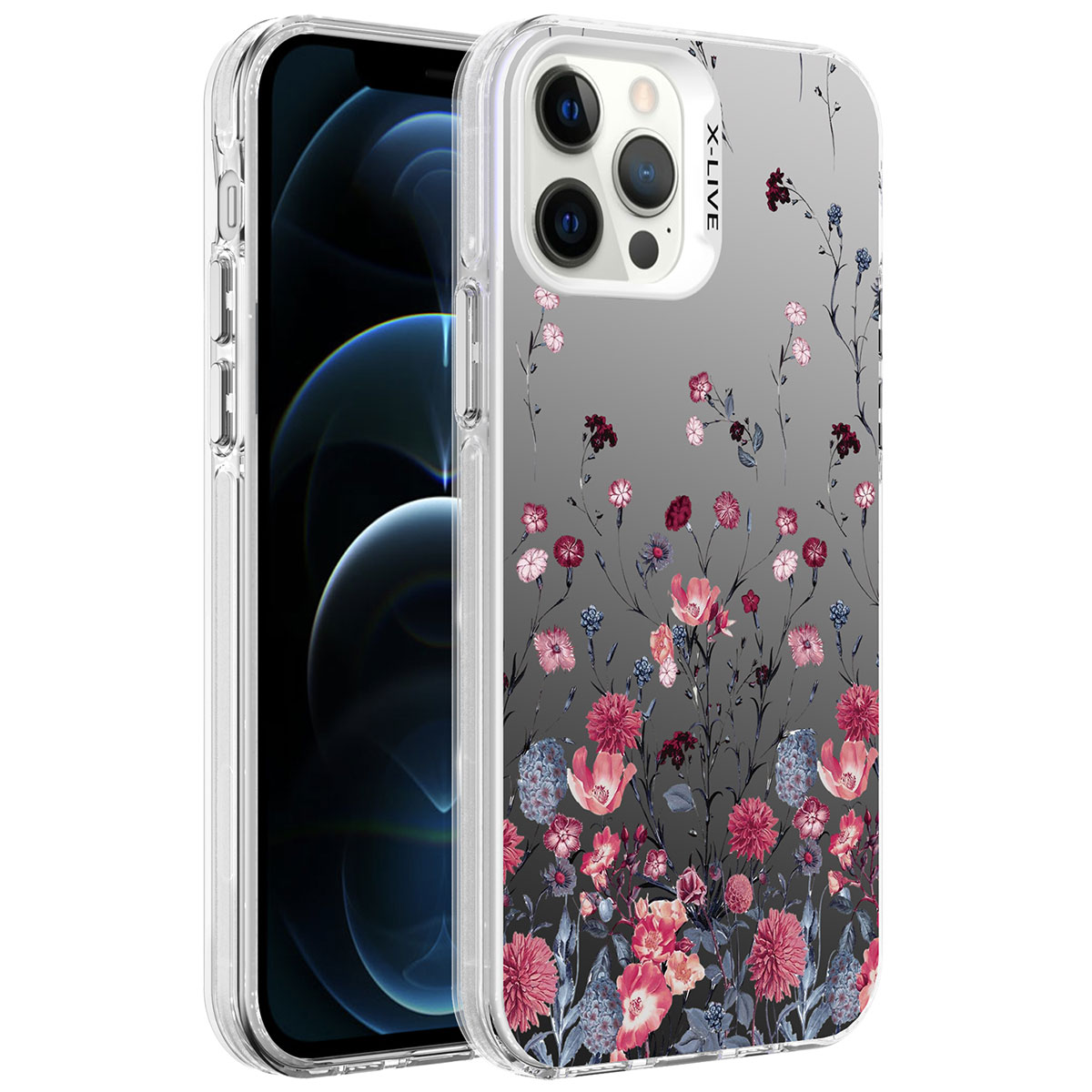 iPhone 12 Pro Max Uyumlu Desenli NXXA Silver Sert Kapak-Çiçek