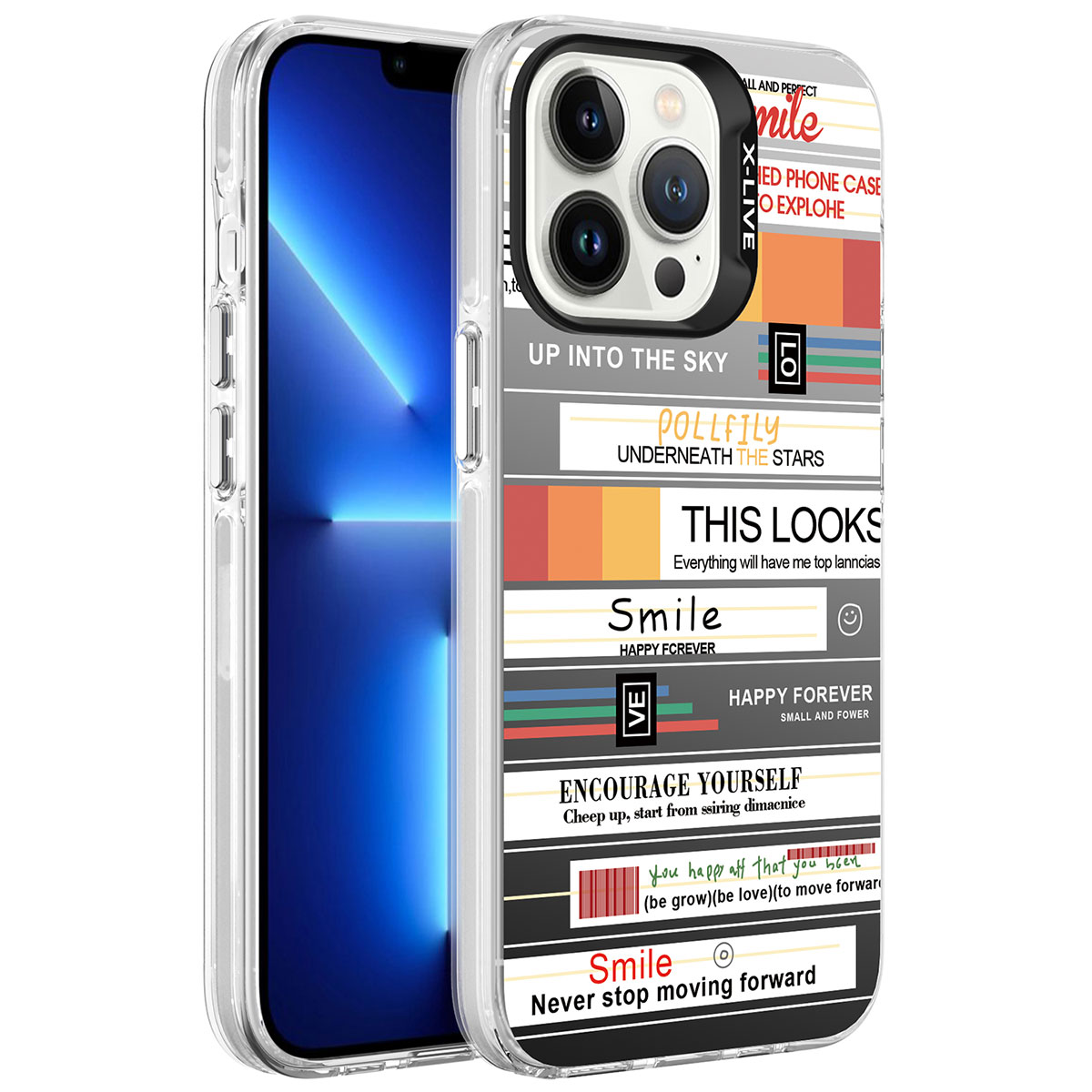 iPhone 13 Pro Uyumlu Desenli NXXA Silver Sert Kapak-Mottolar