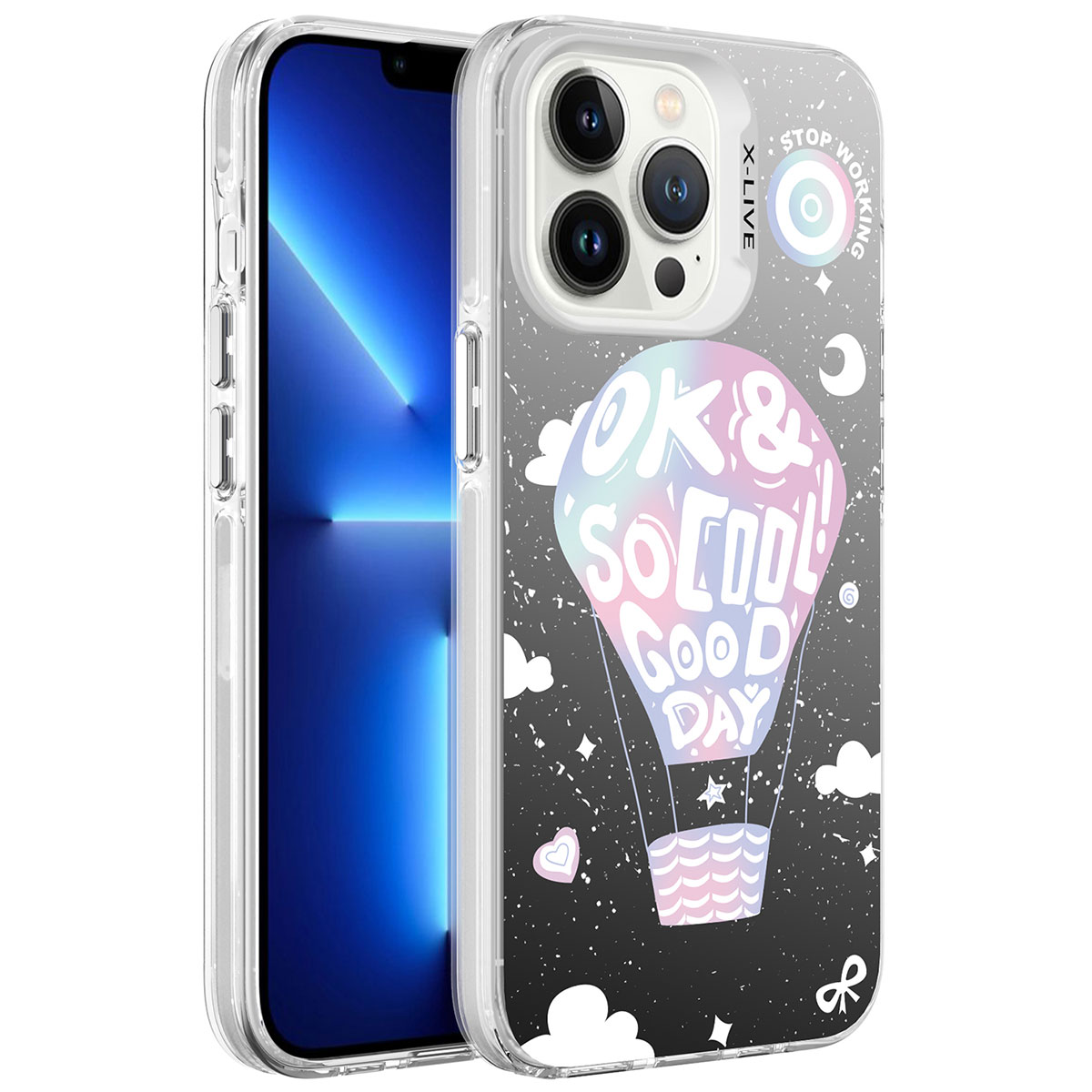 iPhone 13 Pro Max Uyumlu Desenli NXXA Silver Sert Kapak-Balon