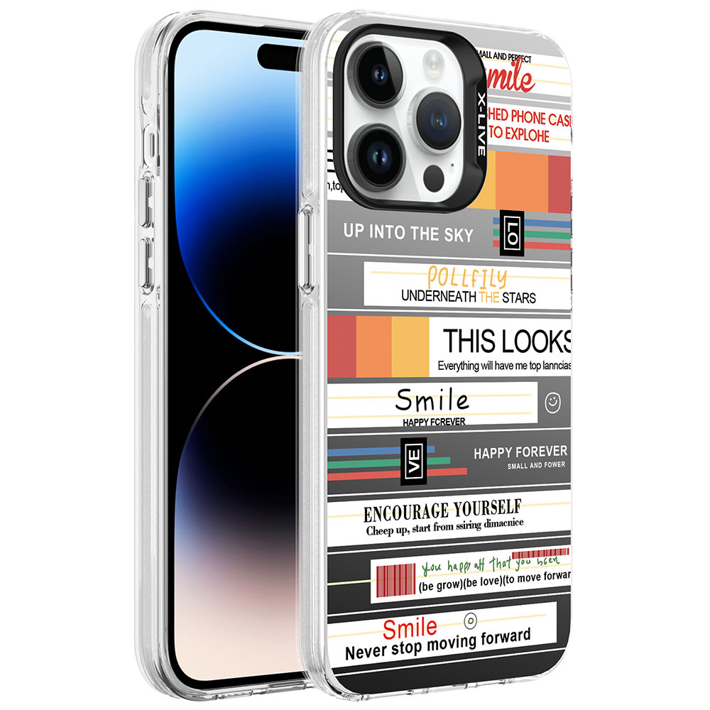 Apple iPhone 14 Pro Max Kılıf Desenli NXXA Silver Sert Kapak-Mottolar