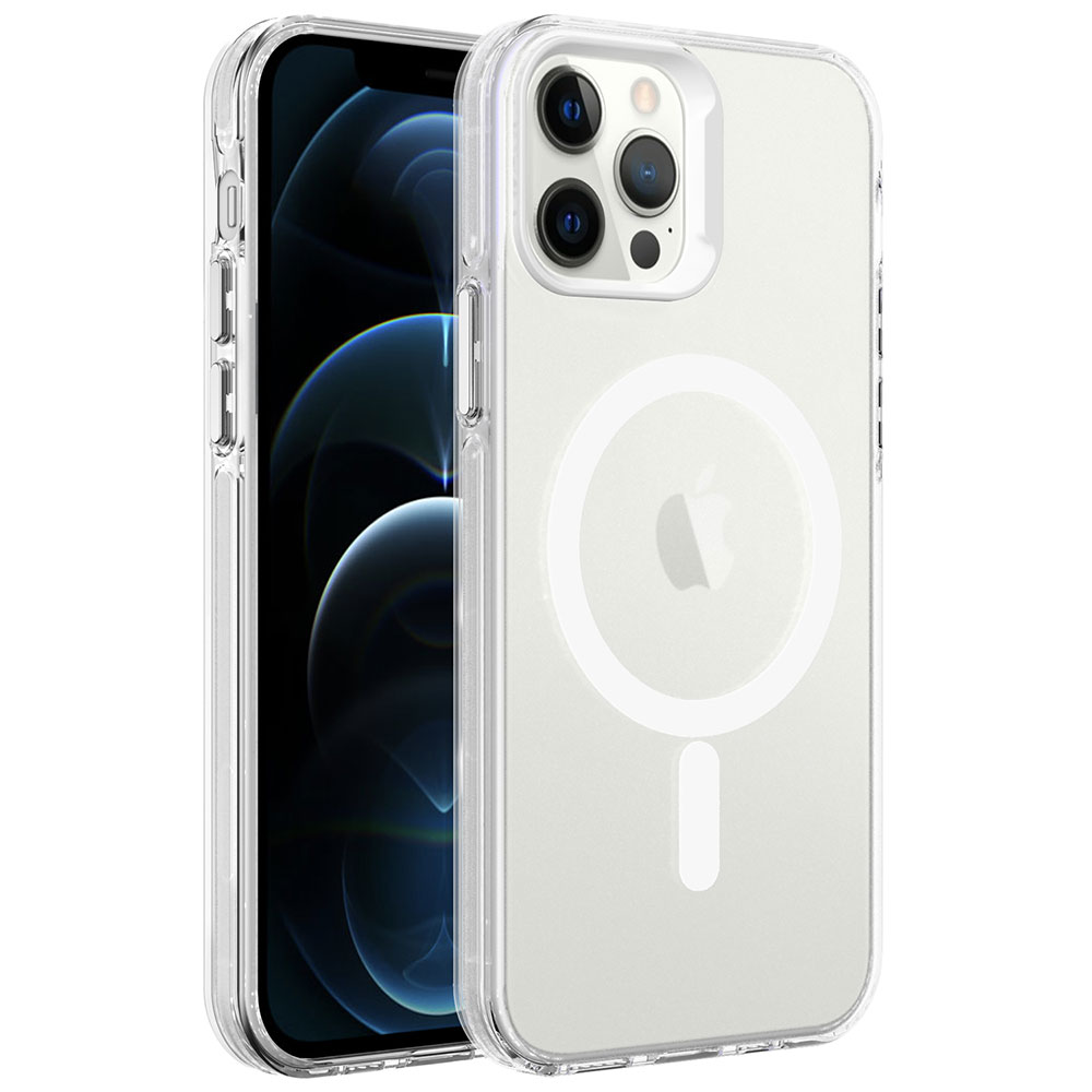 iPhone 12 Pro Uyumlu NXXA Magsafe Şarj Özellikli Buzlu Transparan C-Pro Sert Kapak-Renksiz