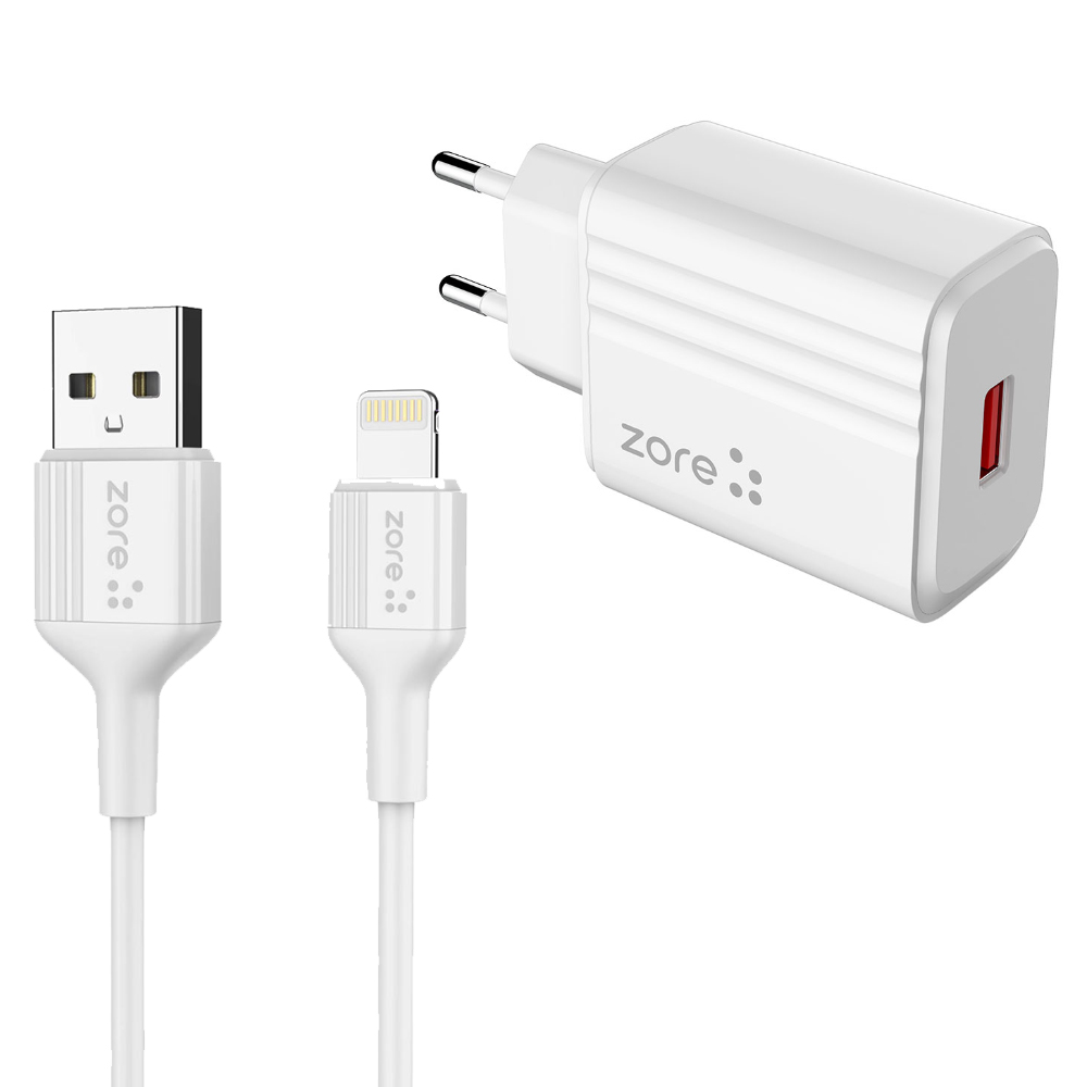 ​Zore Play Serisi PL1 Lightning 2in1 Seyahat Şarj Aleti 12W - Beyaz