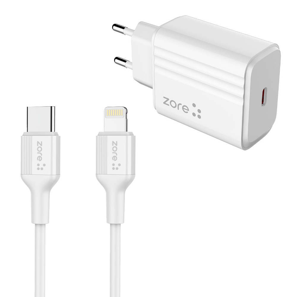 ​Zore Play Serisi PL2 Type-C to Lightning 2in1 PD Seyahat Şarj Aleti 20W - Beyaz
