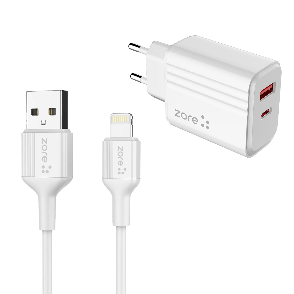 ​Zore Play Serisi PL05 Lightning 2in1 Seyahat Şarj Aleti 20W - Beyaz