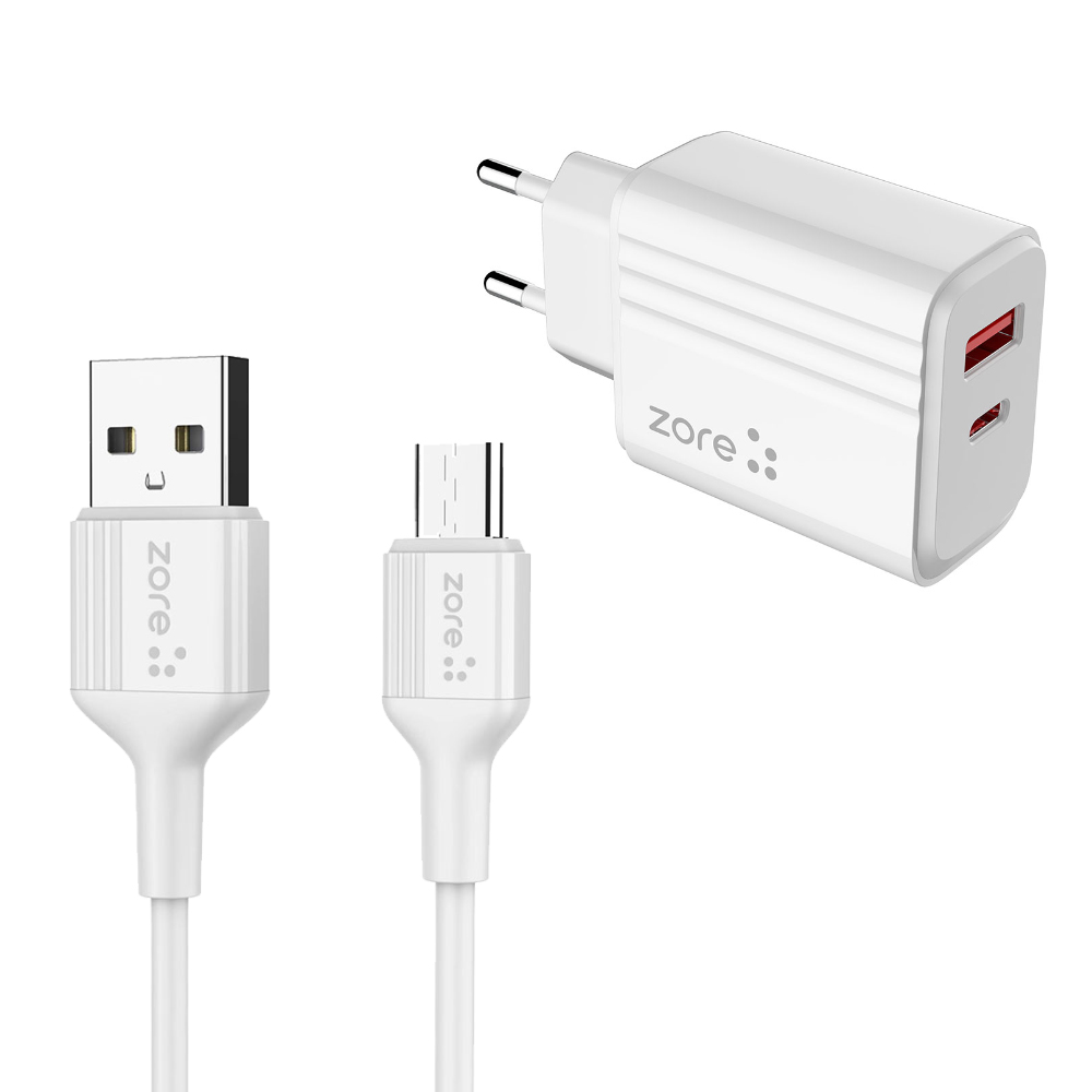 ​Zore Play Serisi PL06 Type-C 2in1 Seyahat Şarj Aleti 20W - Beyaz